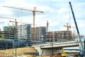 Large-scale construction of high-rise buildings and bridge in the foreground Royalty Free Stock Photo