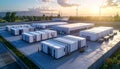 Large-Scale Energy Storage System at Sunset - Sustainable Power Solution Royalty Free Stock Photo