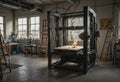 Large-Scale Industrial 3D Printer Creating Sculpture in Bright Workshop - Modern Manufacturing Technology Royalty Free Stock Photo