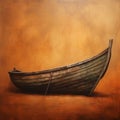Moody Tonalism: Realistic Figurative Painting Of Old Wooden Boat On Brown Background
