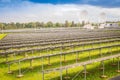 Large scale solar farm with the satellite dishes under dramatic Royalty Free Stock Photo