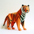 Playful Origami Tiger: Minimalist Composition With Bold Colors