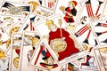 Large Scattered Collection of Colorful Tarot Cards Royalty Free Stock Photo
