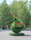 Kazakhstan, Qostanai, August 1, 2022. Butterfly sculpture in the central park