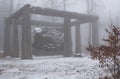 Large Sculpture in mist and snow Royalty Free Stock Photo