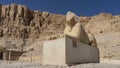 A large sculpture of the sphinx in front of the temple of Pharaoh- Queen Hatshepsut Royalty Free Stock Photo