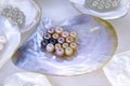 Multiple pearls in sea shell Royalty Free Stock Photo