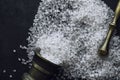 Large sea salt. Spice. Mortar and pestle for grinding Royalty Free Stock Photo