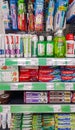 A large selection of tooth pastes, tooth rinse and oral care products