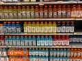 Large selection of various Gatorade flavors for sale at a grocery store