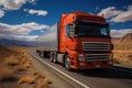 A large semi truck driving down a desert road during the day. European truck Royalty Free Stock Photo