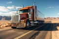 A large semi truck driving down a desert road during the day Royalty Free Stock Photo