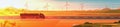 Large Semi Truck Trailer Driving On Road Over Nature Sunset Landscape Horizontal Banner