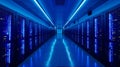 Large server room. Black and blue neon colors Royalty Free Stock Photo