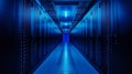 Large server room. Black and blue neon colors Royalty Free Stock Photo