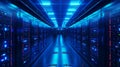 Large server room. Black and blue neon colors Royalty Free Stock Photo