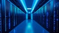 Large server room. Black and blue neon colors Royalty Free Stock Photo