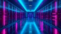 Large server room. Black and blue neon colors Royalty Free Stock Photo