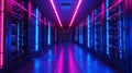 Large server room. Black and blue neon colors Royalty Free Stock Photo