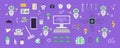 Large set of artificial intelligence illustrations. Cute robot assistant character with different faces and poses. Concepts for Royalty Free Stock Photo
