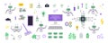 Large set of artificial intelligence illustrations. Cute robot assistant character with different faces and poses. Concepts for Royalty Free Stock Photo