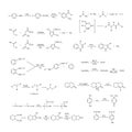 Large set of basic chemical reaction equations and formulas on white Royalty Free Stock Photo