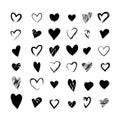 Large set of black hand-drawn hearts Royalty Free Stock Photo