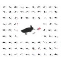 Large set of black silhouettes of world sovereign states with countries flags in isometric view on white Royalty Free Stock Photo