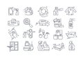 Large set of black and white sanitising icons