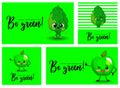 A large set of cards for the day of the vegg and vegetarianism. Vegetarian set. Green background. Cartoon Cute Vegetables