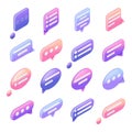 Large set of cartoon icons. Speech, communication, dialogue bubbles - realistic icon set. Vector 3D Isometric for Royalty Free Stock Photo