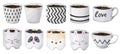 A large set of ceramic flower pots in white and black colors. Scandinavian, boho style. A collection of watercolor elements Royalty Free Stock Photo