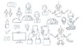 Large set of Chatbot icons in Doodle style outline vector drawing concept of artificial intelligence robot assistant for