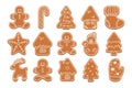 Large set of Christmas gingerbread man, candy cane, Christmas tree, house, sock, star, snowman, deer, mitten. Christmas collection Royalty Free Stock Photo
