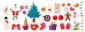 A large set of Christmas and New Year elements.Santa Claus, Christmas tree.ginger cookies.Christmas toys,snowman,mittens, candles.