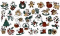 A large set of colored objects to create a retro Christmas mood. Vector illustrations drawn by hand. Drawings of Christmas Royalty Free Stock Photo