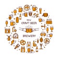 A large set of colorful icons on the topic of beer, its production and use in vector format.