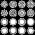 Large set of design elements, lace round paper doily, doily to decorate the cake, template for cutting, greeting element, snowfl Royalty Free Stock Photo