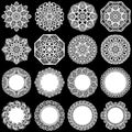 Large set of design elements, lace round paper doily, doily to decorate the cake, template for cutting, greeting element, snowfl