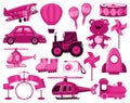 Large set of different objects in pink color Royalty Free Stock Photo