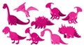 Large set of different types of dinosaurs in pink