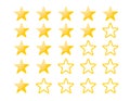 Large set of golden stars rating, rating from one star to five, on a transparent background, vector graphics, golden star Royalty Free Stock Photo