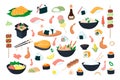 A large set of illustrations of Asian food Royalty Free Stock Photo