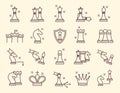 Large set of line drawn simple chess icons