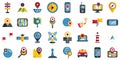 Large set of location icons showing navigation and mapping Royalty Free Stock Photo