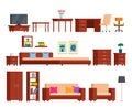 Large set of modular furniture from one collection. Bedroom, study, living room. flat vector isometric illustration isolated Royalty Free Stock Photo