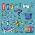 Large set of personal hygiene illustration objects, vector Royalty Free Stock Photo