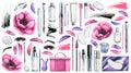 A large set of professional cosmetics and tools for makers of lamination, painting eyelashes and eyebrows. Watercolor