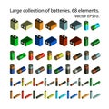 A large set of realistic isometric batteries. 68 elements.