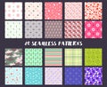 A large set of seamless patterns with hearts, flowers and other abstract elements Royalty Free Stock Photo